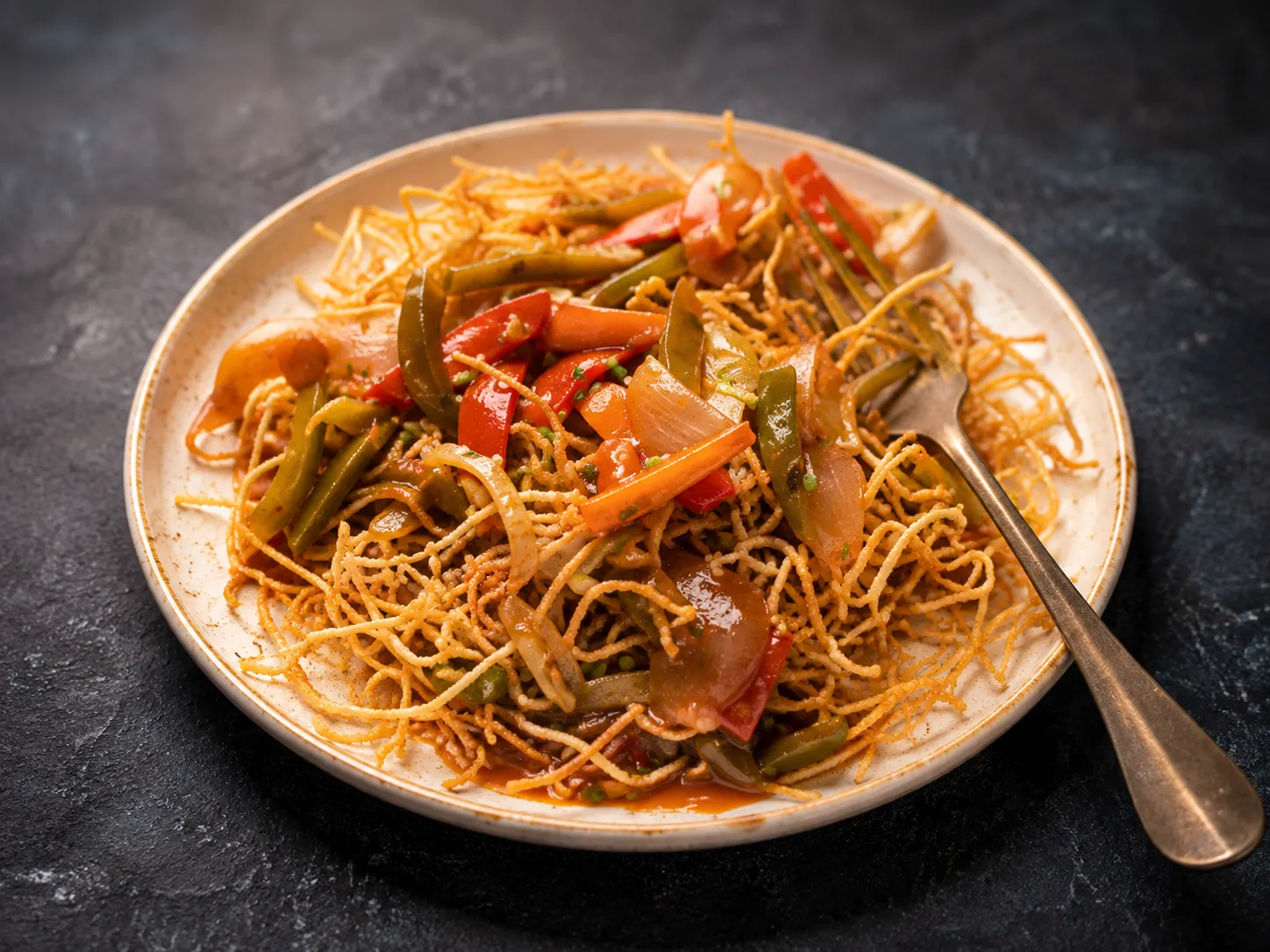 Deluxe special chop suey with chicken, beef and shrimp at Hi-Ball Restaurant, Winnipeg